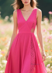 Casual Rose Asymmetrical Patchwork Cotton Vacation Dresses Summer