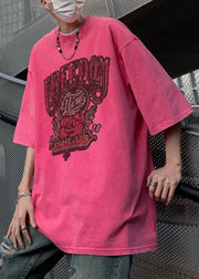 Casual Rose Print Oversized Cotton Mens T Shirts Half Sleeve