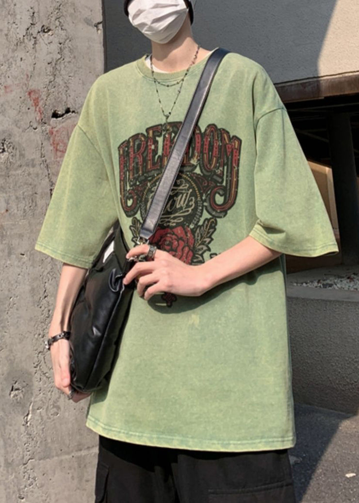 Casual Rose Print Oversized Cotton Mens T Shirts Half Sleeve