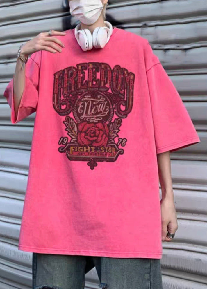 Casual Rose Print Oversized Cotton Mens T Shirts Half Sleeve