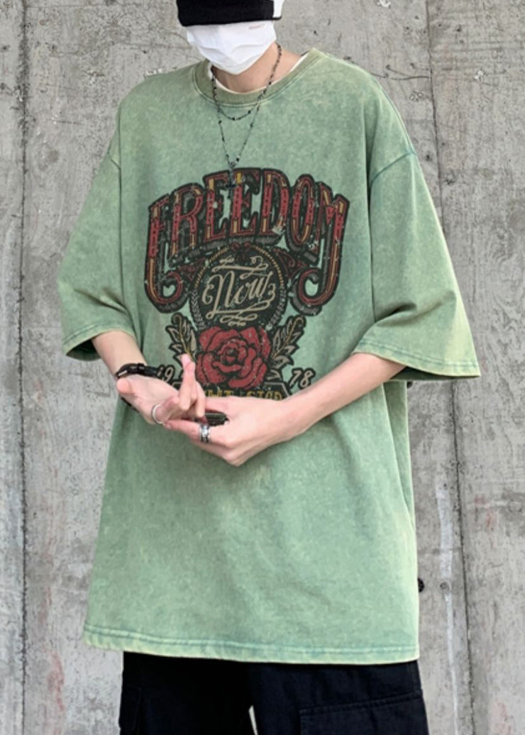 Casual Rose Print Oversized Cotton Mens T Shirts Half Sleeve