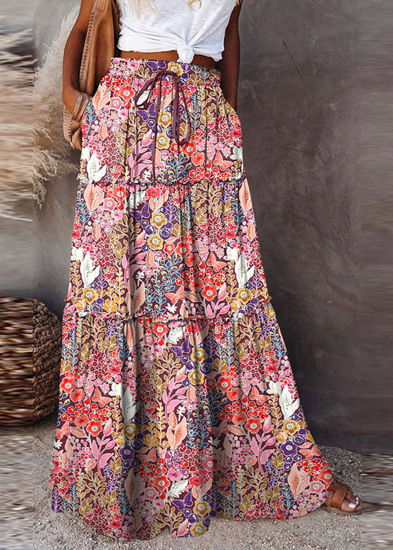 Casual Ruffled Patchwork Pockets High Waist Maxi Skirt Summer