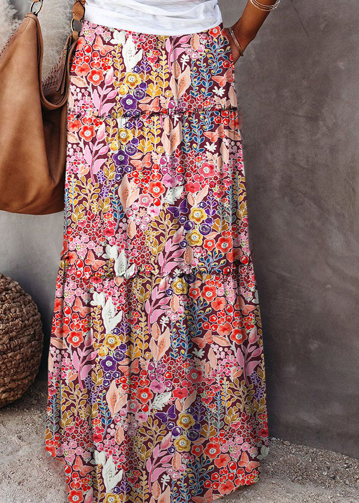 Casual Ruffled Patchwork Pockets High Waist Maxi Skirt Summer