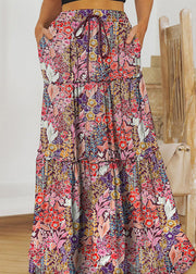 Casual Ruffled Patchwork Pockets High Waist Maxi Skirt Summer