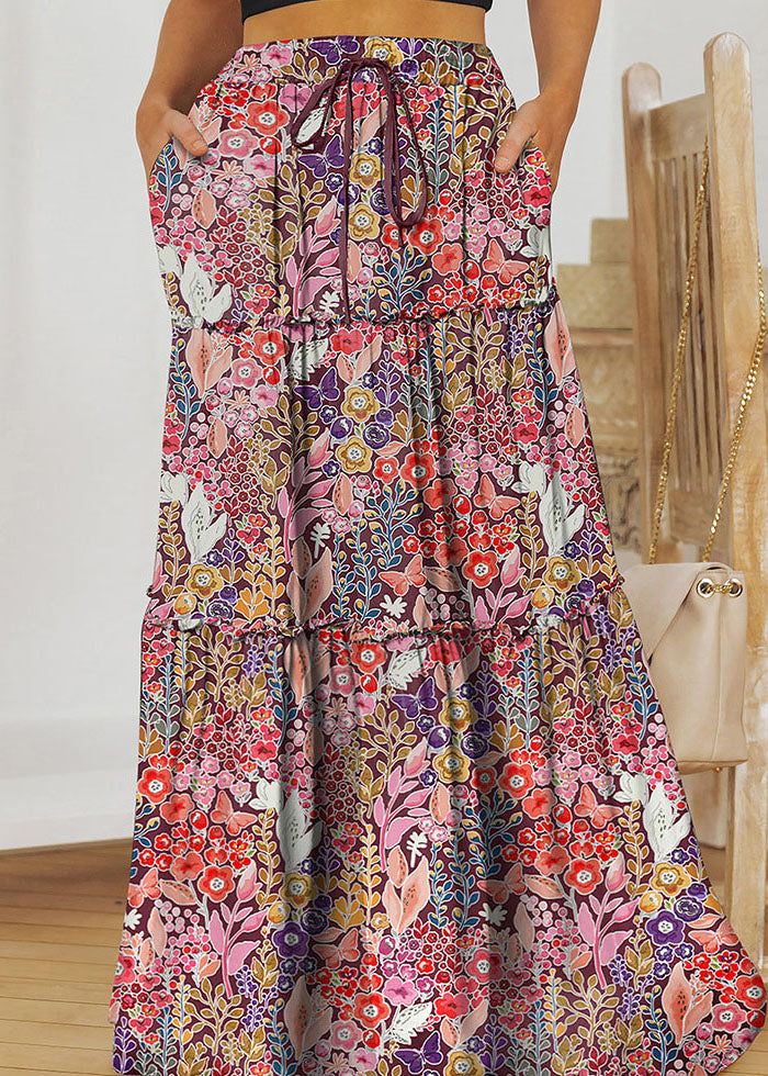 Casual Ruffled Patchwork Pockets High Waist Maxi Skirt Summer