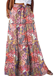 Casual Ruffled Patchwork Pockets High Waist Maxi Skirt Summer