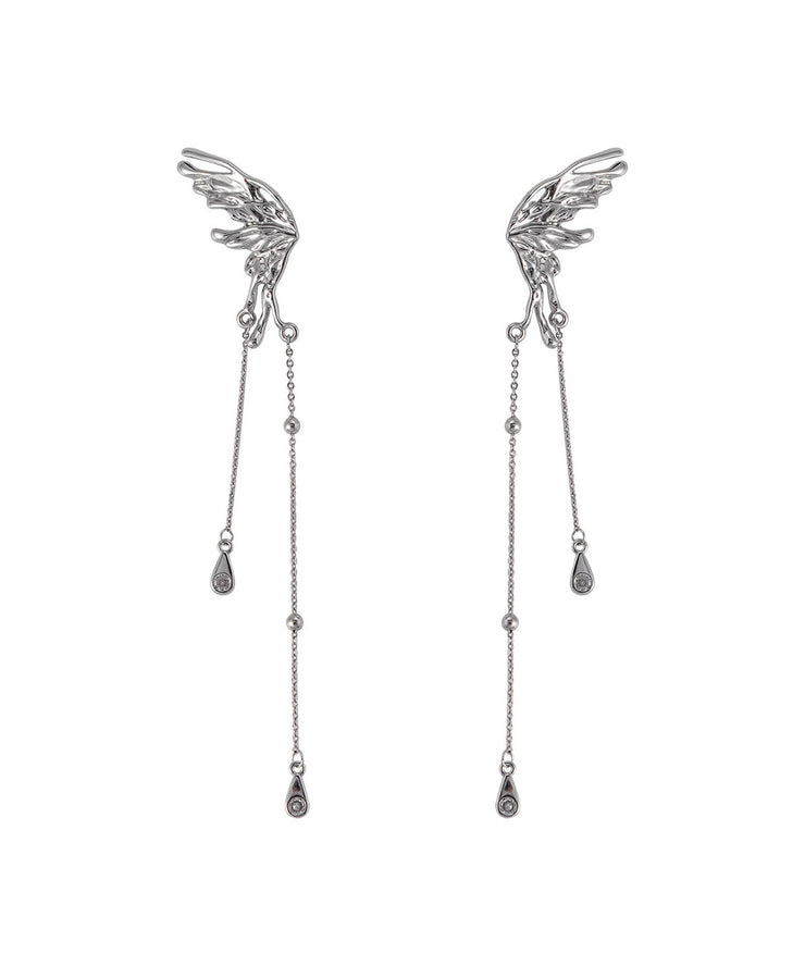 Casual Silk Copper Butterfly Tassel Drop Earrings