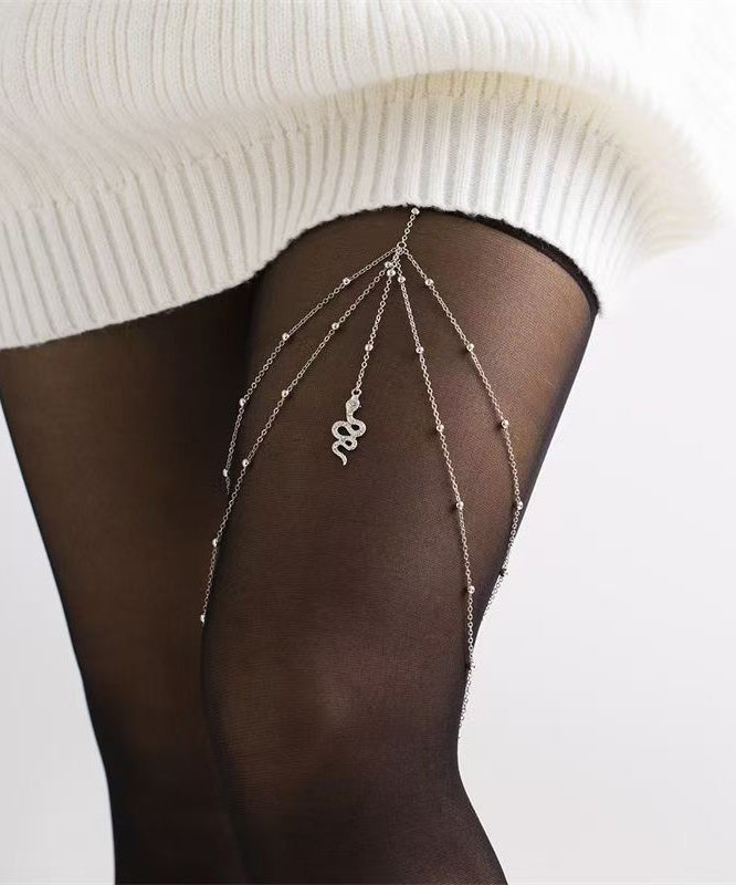 Casual Silk Sterling Silver Zircon Serpentine Tassel Beach Body Chain
