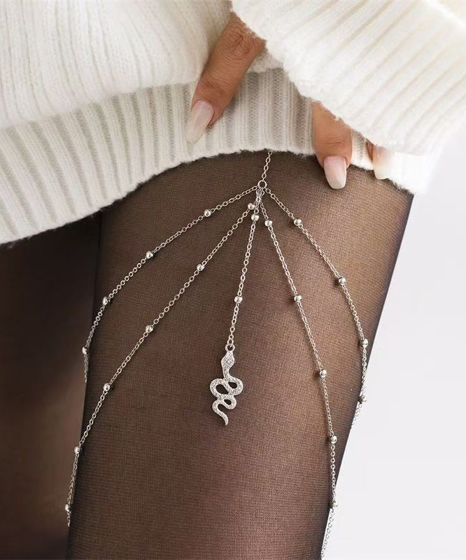 Casual Silk Sterling Silver Zircon Serpentine Tassel Beach Body Chain