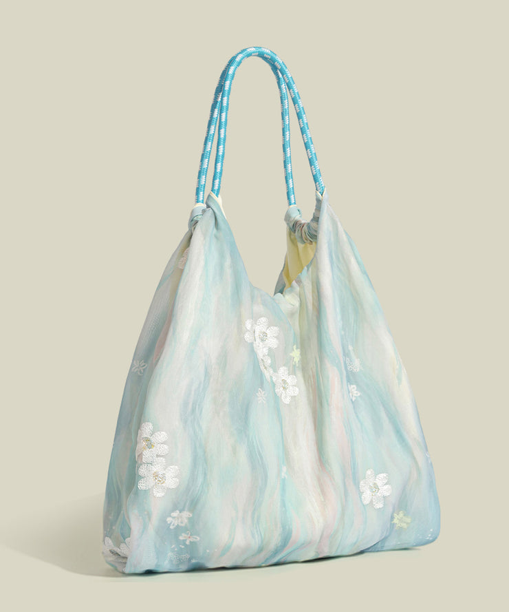 Casual Sky Blue Embroidery Daisy Nylon Shoulder Bags