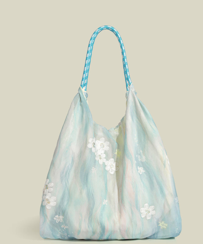Casual Sky Blue Embroidery Daisy Nylon Shoulder Bags