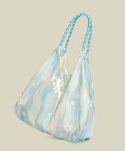 Casual Sky Blue Embroidery Daisy Nylon Shoulder Bags