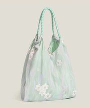 Casual Sky Blue Embroidery Daisy Nylon Shoulder Bags