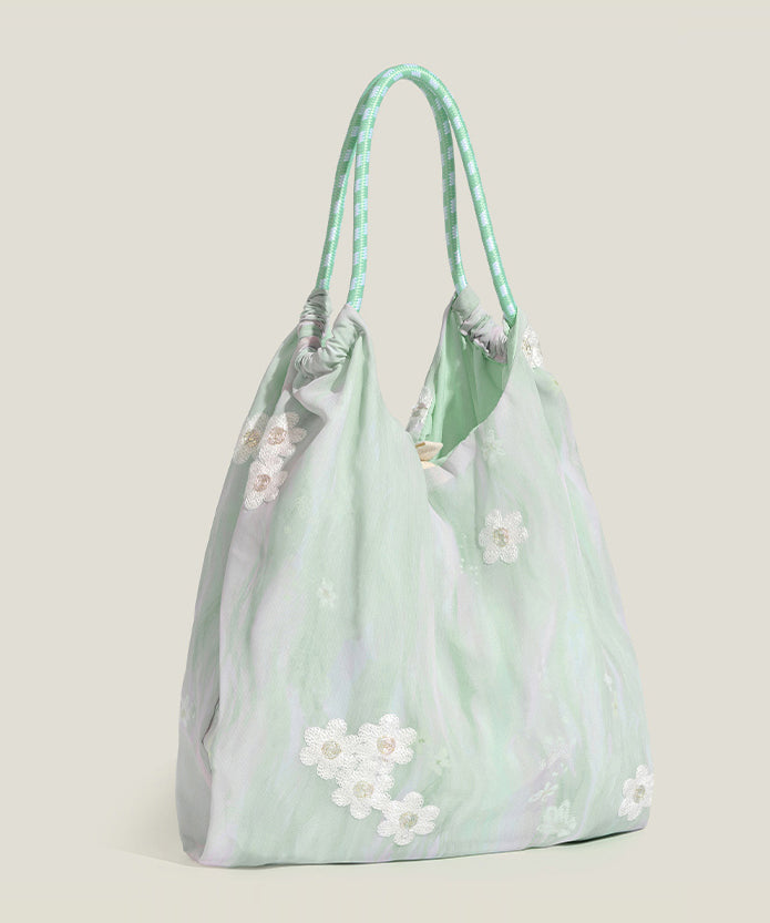 Casual Sky Blue Embroidery Daisy Nylon Shoulder Bags