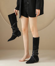 Casual Splicing Boots Black Suede Cross Strap Pointed Toe