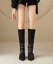 Casual Splicing Boots Black Suede Cross Strap Pointed Toe