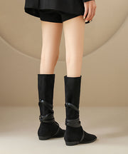 Casual Splicing Boots Black Suede Cross Strap Pointed Toe
