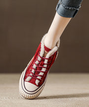 Casual Splicing Platform Flats Red Cowhide Leather Fuzzy Wool Lined