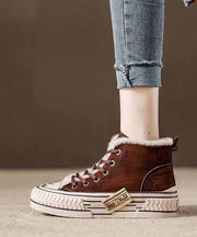 Casual Splicing Platform Flats Red Cowhide Leather Fuzzy Wool Lined