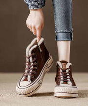 Casual Splicing Platform Flats Red Cowhide Leather Fuzzy Wool Lined