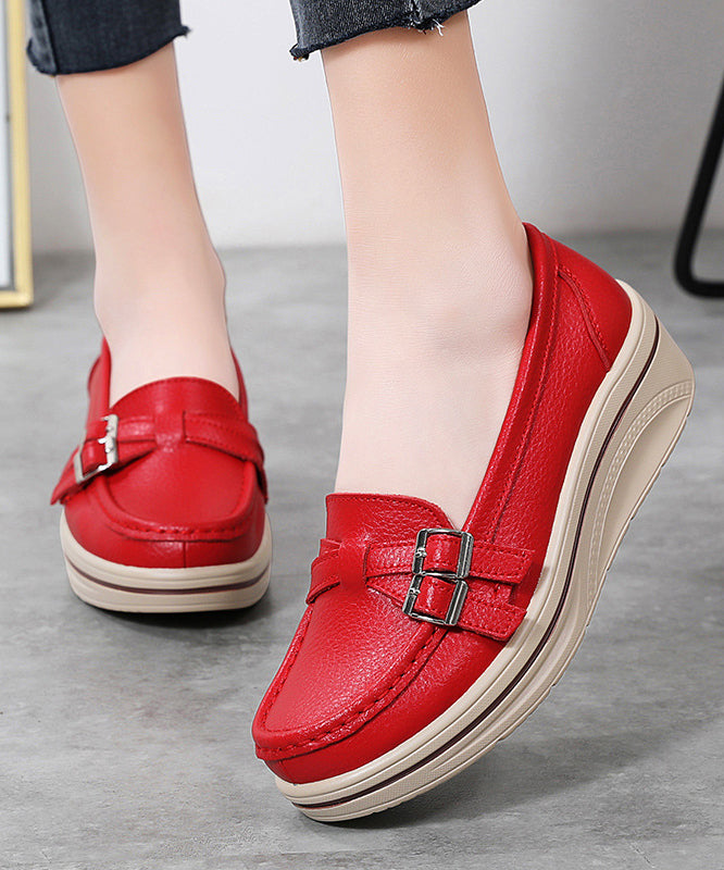 Casual Splicing Platform Penny Loafers Red Cowhide Leather