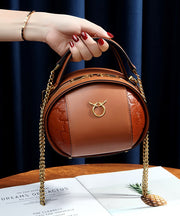 Casual Versatile Brown Calf Leather Round Bag