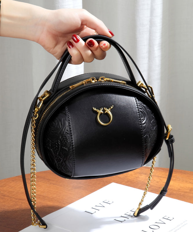 Casual Versatile Brown Calf Leather Round Bag