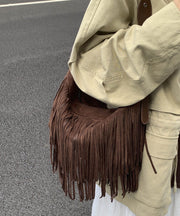 Casual Versatile Coffee Tassel Suede Crossbody Bag