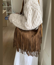 Casual Versatile Coffee Tassel Suede Crossbody Bag