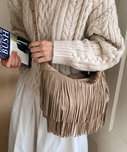 Casual Versatile Coffee Tassel Suede Crossbody Bag