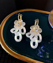Casual White Acrylic Alloy Zircon Resin Floral Drop Earrings