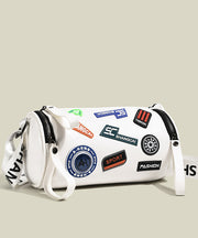 Casual White Appliqued Large Capacity Faux Leather Bucket Bag