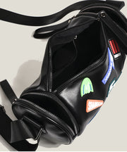 Casual White Appliqued Large Capacity Faux Leather Bucket Bag