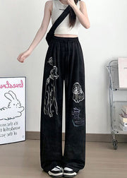 Casual White Cartoon Print Cotton Wide Leg Pants Fall