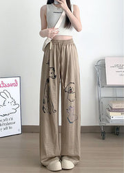 Casual White Cartoon Print Cotton Wide Leg Pants Fall