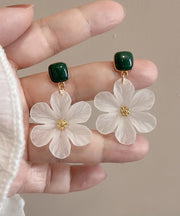 Casual White Copper Alloy Drip Glaze Floral Drop Earrings