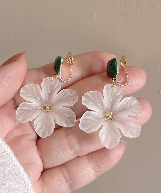 Casual White Copper Alloy Drip Glaze Floral Drop Earrings