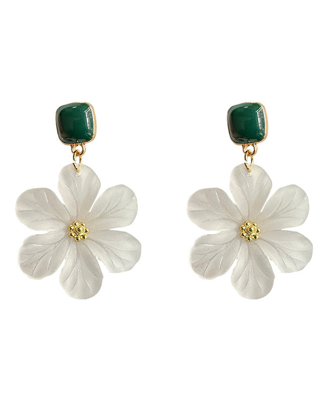 Casual White Copper Alloy Drip Glaze Floral Drop Earrings