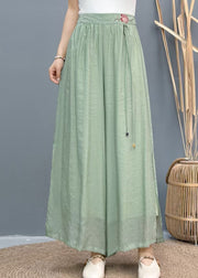 Casual White Embroidered Side Open Linen Wide Leg Pants Summer