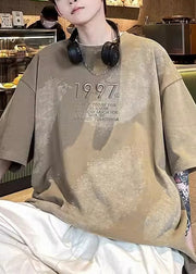 Casual White Embroideried Tie Dye Cotton T Shirt Men Summer