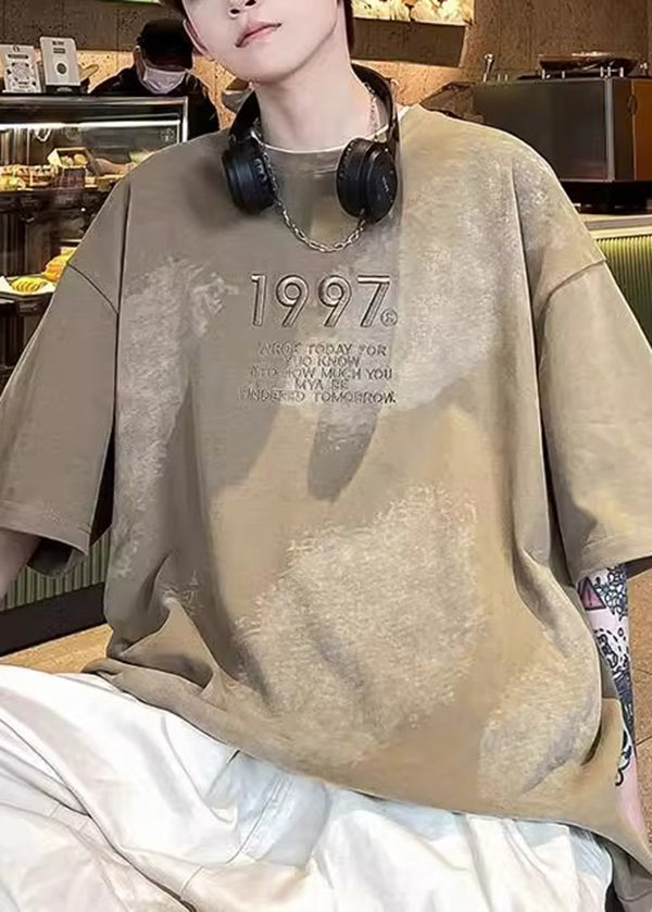 Casual White Embroideried Tie Dye Cotton T Shirt Men Summer