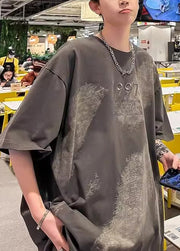 Casual White Embroideried Tie Dye Cotton T Shirt Men Summer