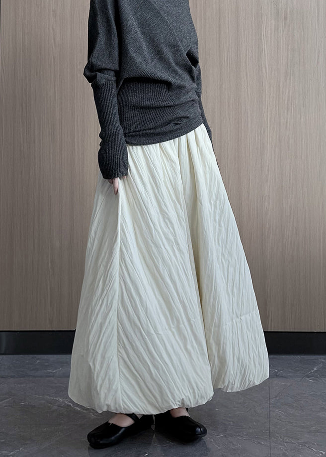 Casual White Exra Large Hem Fine Cotton Filled A Line Skirt Winter