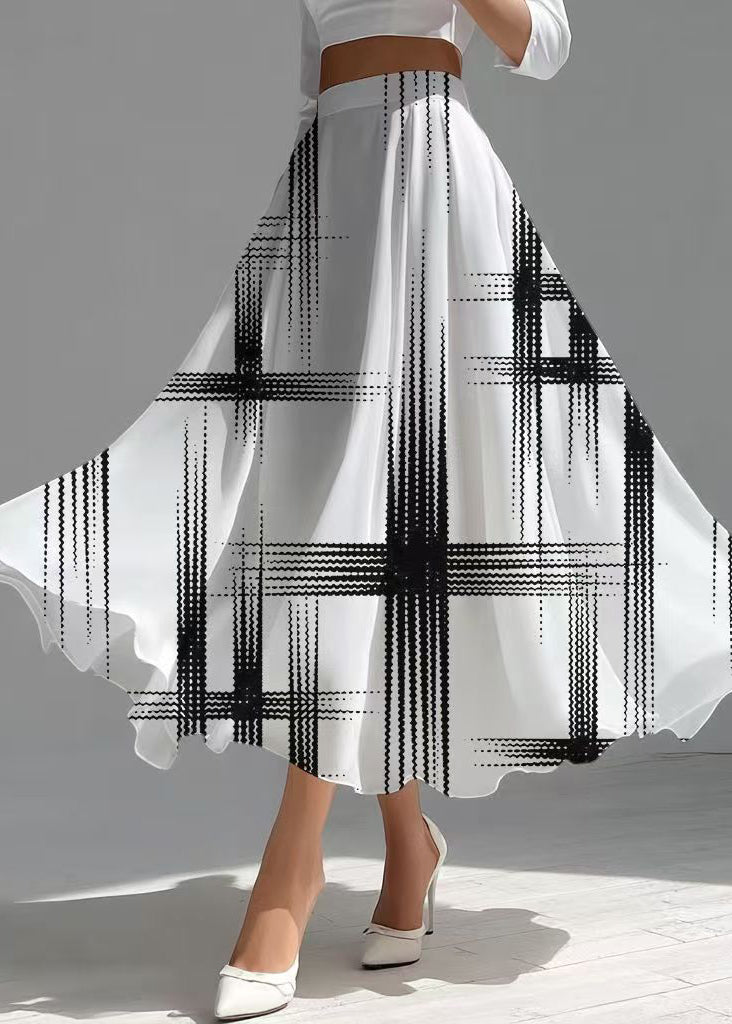 Casual White High Waist Print Chiffon Skirts Summer