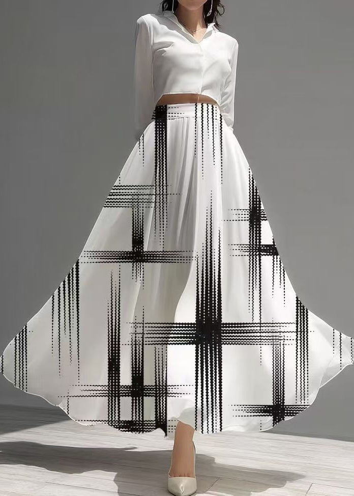 Casual White High Waist Print Chiffon Skirts Summer