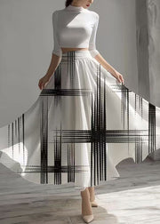 Casual White High Waist Print Chiffon Skirts Summer