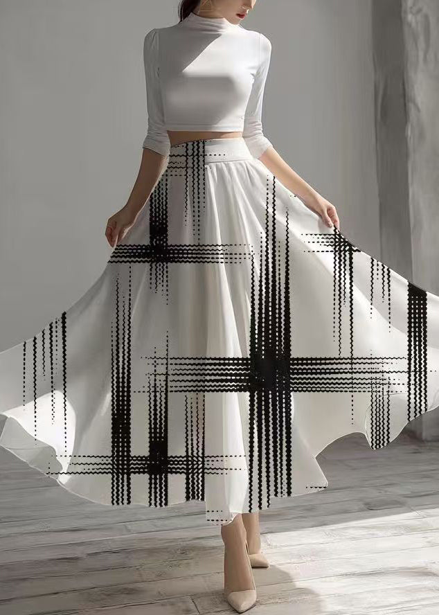 Casual White High Waist Print Chiffon Skirts Summer