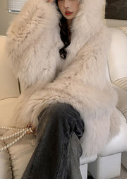 Casual White Hooded Oversized Fox Fur Coats Winter