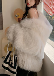 Casual White Hooded Oversized Fox Fur Coats Winter