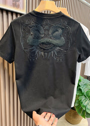 Casual White Oriental Embroideried Cotton Men T Shirts Summer